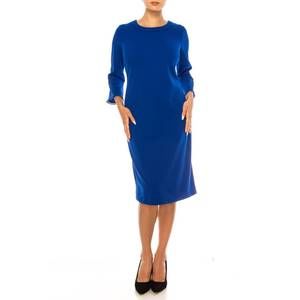 NEW JESSICA ROSE pompom trim bell sleeve sheath dress in cobalt